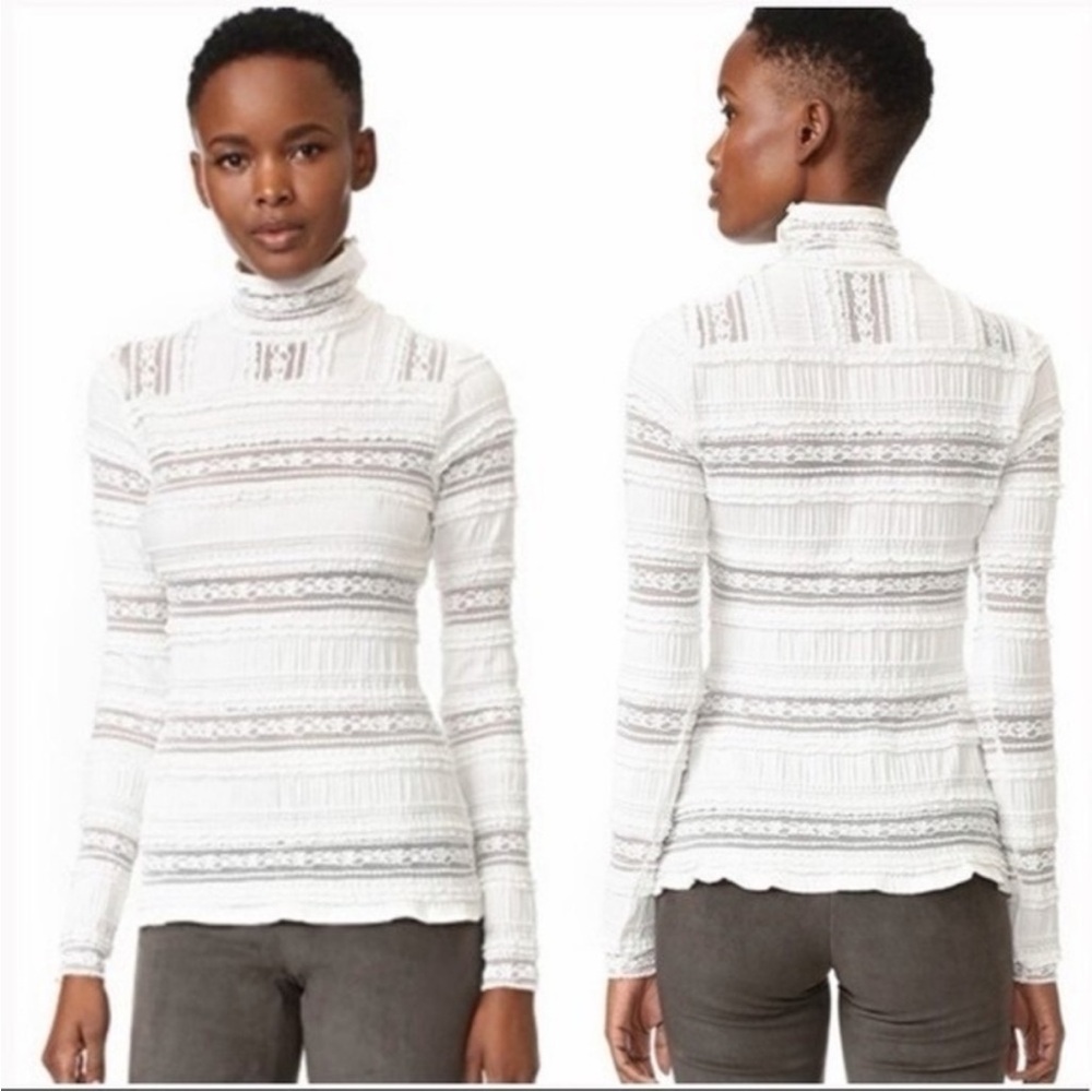 Cinq à Sept Antonia Turtleneck Lace Top Mock Neck Long Sleeve Blouse